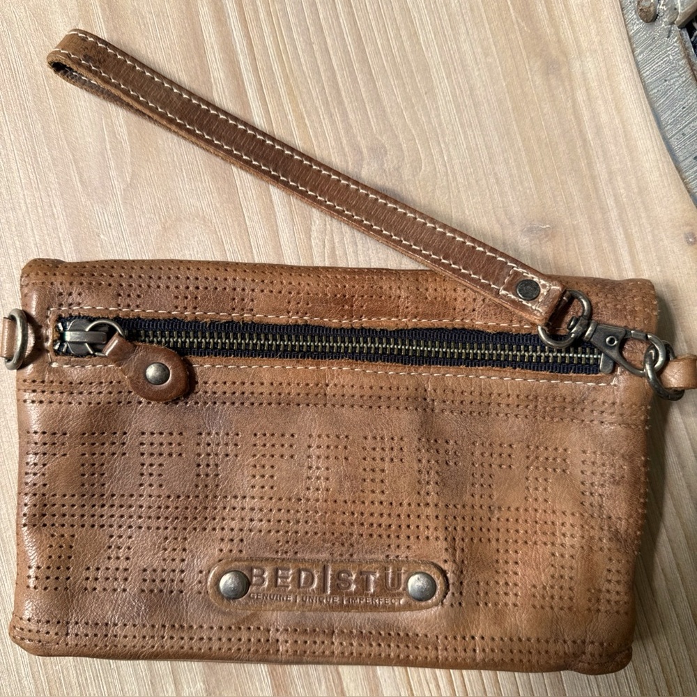 Bed Stu Bayshore Wristlet  Perforated Handbag Wallet Rustic Brown Leather